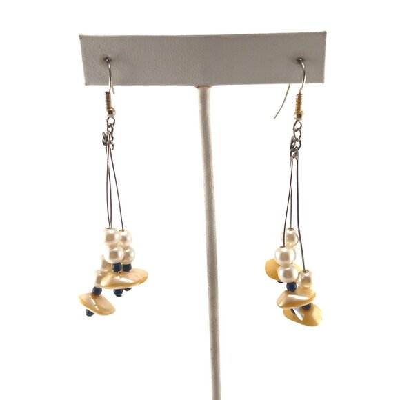 Handcrafted Dangle Earrings With Faux Pearls & Shell Accents - Picture 4 of 7